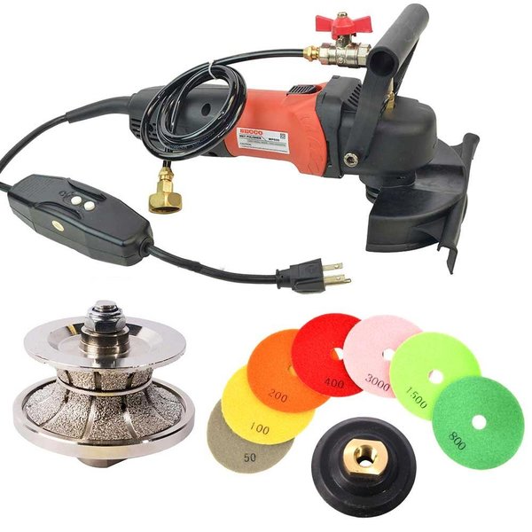 Hardin 4" Var Spd Polisher, 1-1/2" Full Bullnose Dmnd Profile Wheel & 8 pc 4" Dmnd Polishing Pad Set V40WVPOLSET